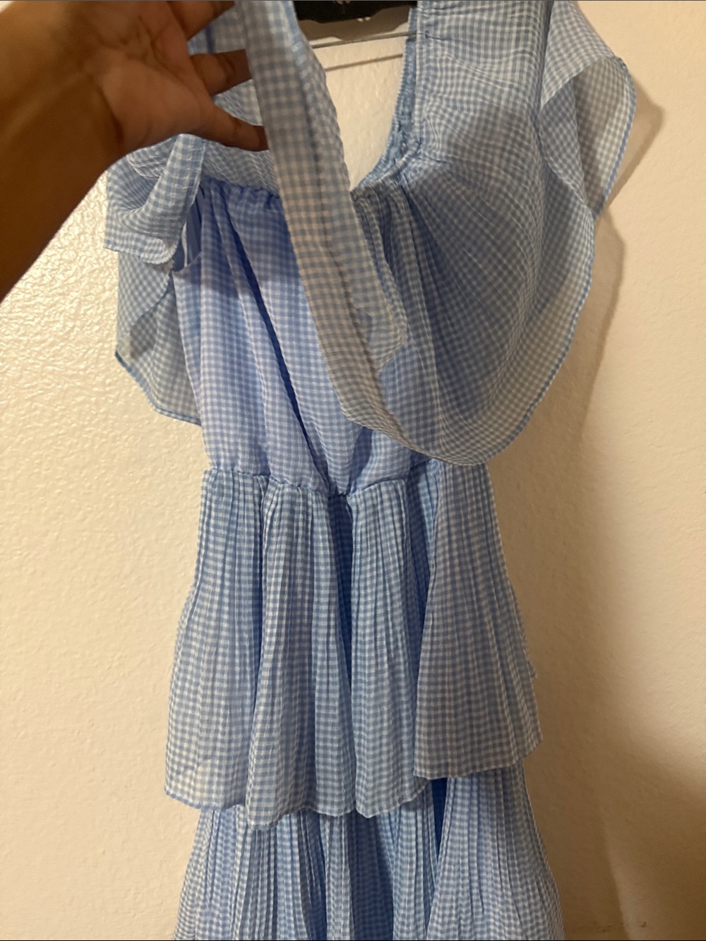 Lulu's Light Blue Gingham Tiered Off-Shoulder Midi Dress S - Picture 6 of 11